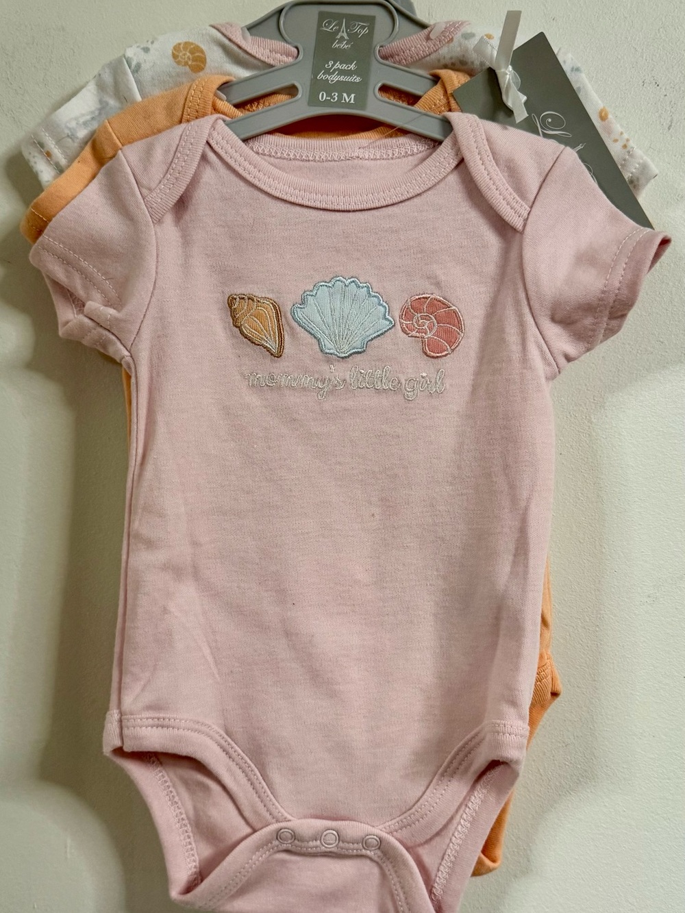 Lullaby Baby Pink Shell Embroidered One-Piece Bodysuit
